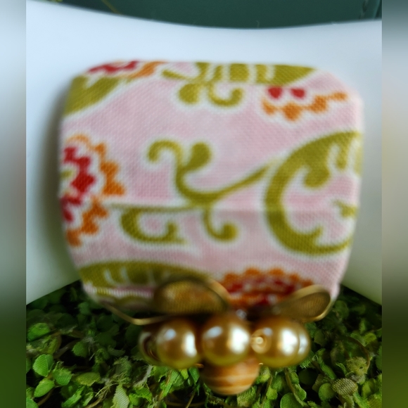 LENORA DAME Anthro Pleats Cottage Floral Fabric Gems Pearls Metal Cuff Bracelet - Picture 5 of 16